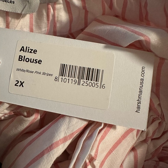 NWT HARSHMAN Alize Flutter Sleeve Top in White/Rose Pink Stripes. MSRP $225 - Picture 6 of 9